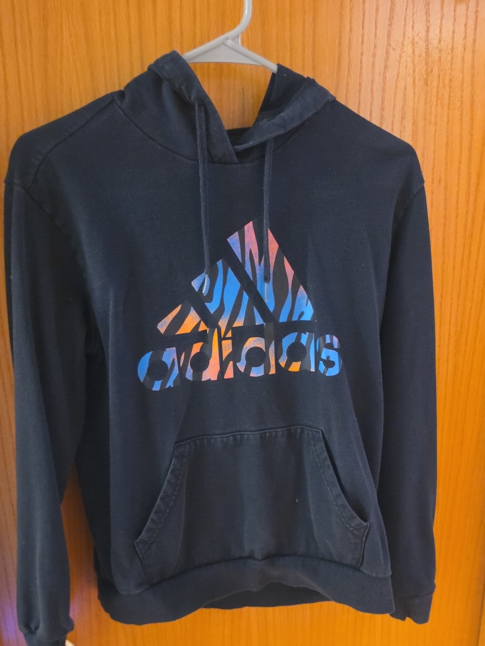 adidas Black Hoodie with Multicolor Zebra Logo